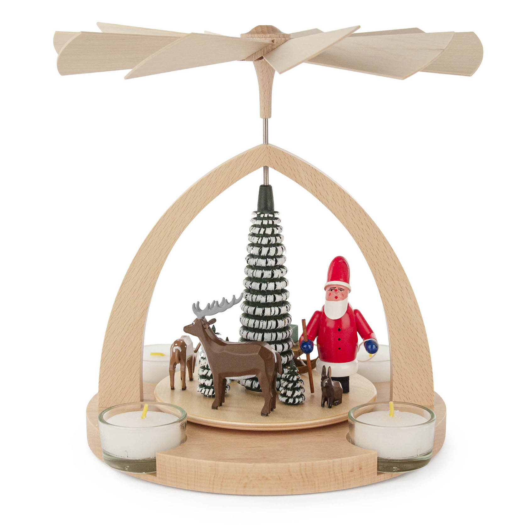 Pyramide natur mit Weihnachtsmann, Waldtieren und Teelichter im Dregeno Online Shop günstig kaufen