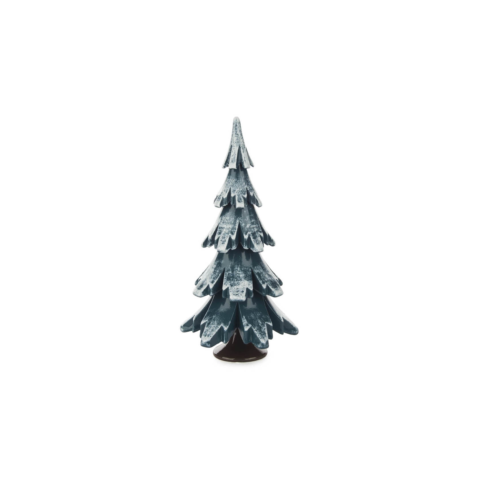 A handcrafted 12.5 cm green and white solid wood decorative tree with layered branches.