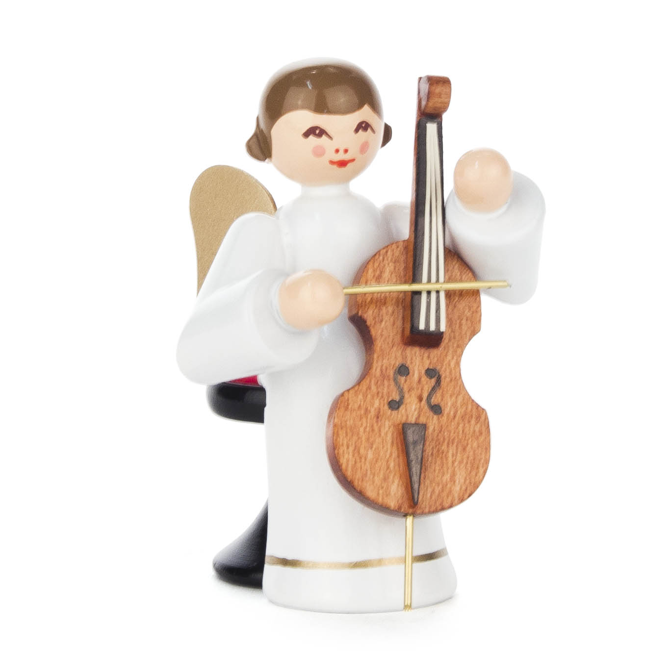 Ein Engel mit braunen Haaren und einem langen, weißen Gewand sitzt und spielt ein Cello. Der Engel hat goldene Flügel und lächelt freundlich. im Dregeno Online Shop günstig kaufen