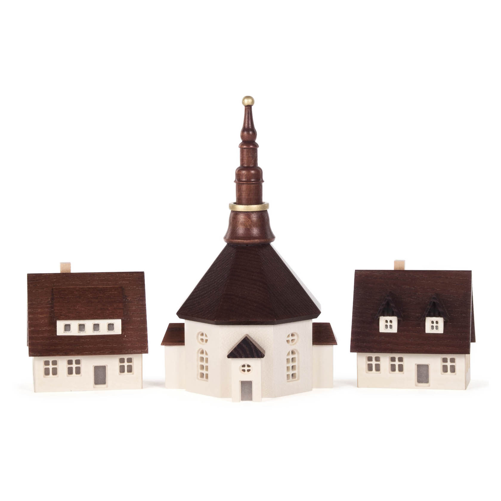 Seiffener Kirche und 2 Häuser mit ausgefrästen Fenstern, mittelgroß im Dregeno Online Shop günstig kaufen