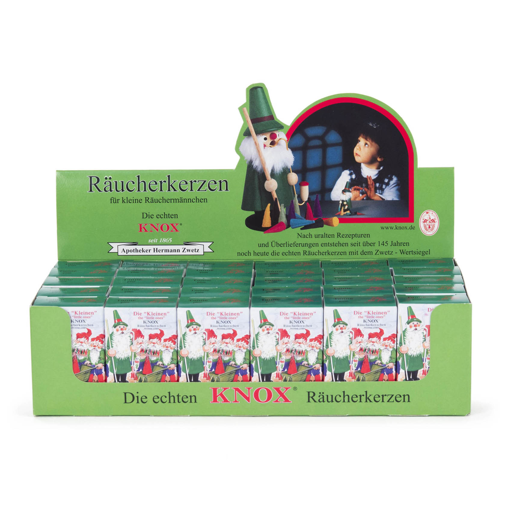 Verkaufsdisplay KNOX Mini-Räucherkerzen Tanne, 30 Schachteln à 24 Stück im Dregeno Online Shop günstig kaufen