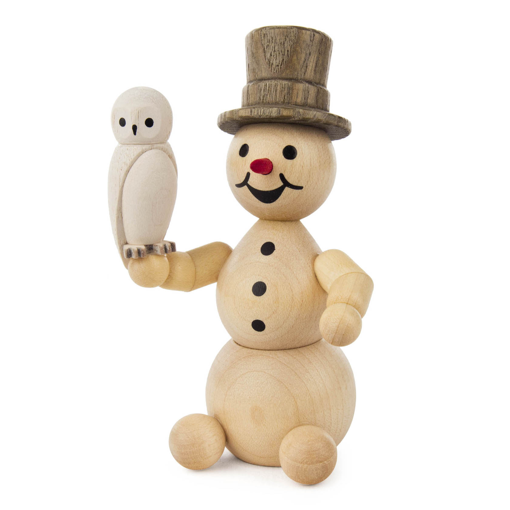 Schneemann mit Schneeeule sitzend