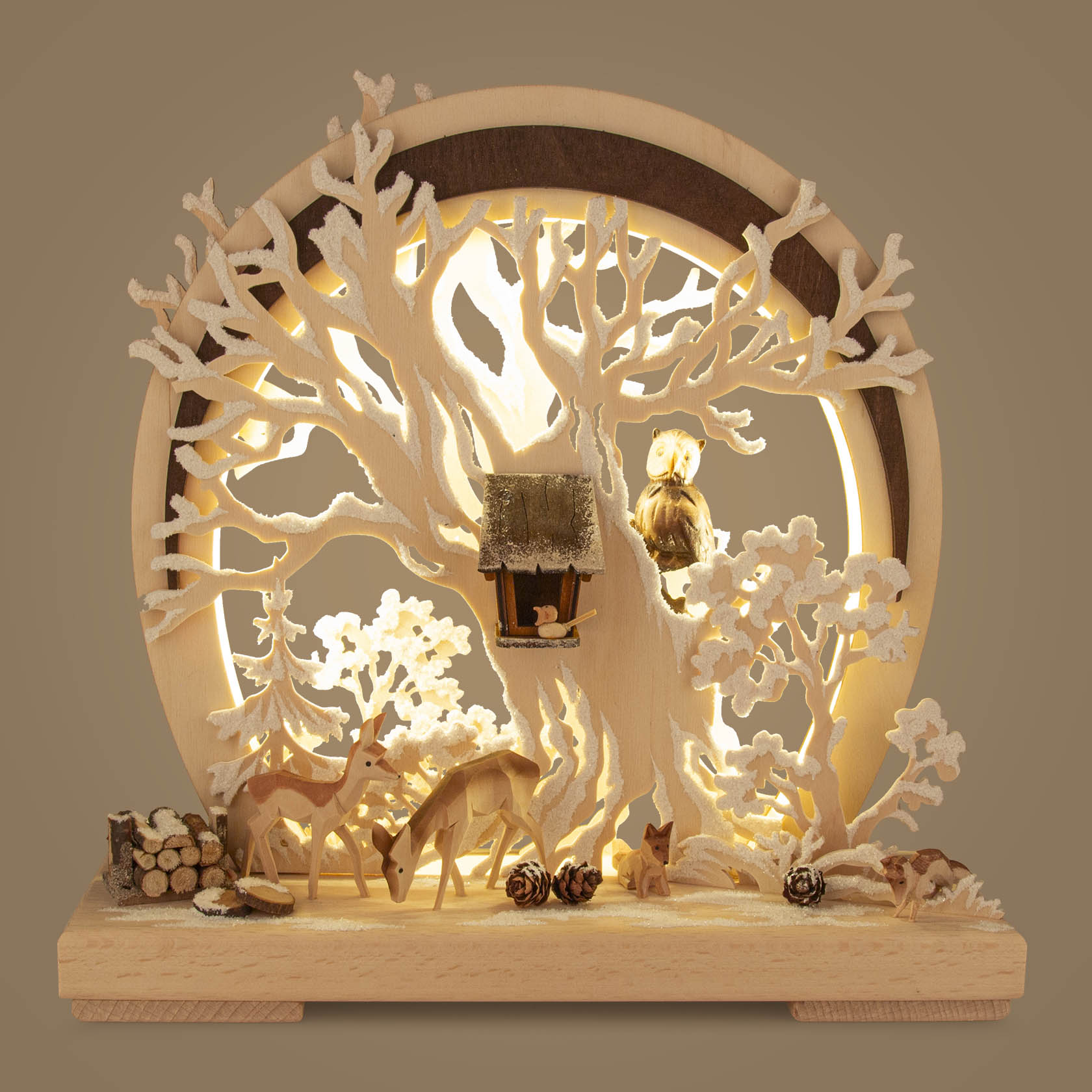 Romantikleuchte mit Waldtieren-Raureif mit indirekter LED-Beleuchtung
