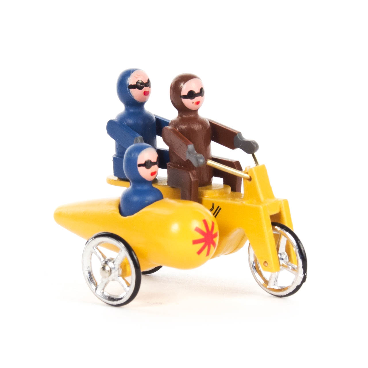 Miniatur Motorrad gelb, Doppelsitzer mit Seitenwagen im Dregeno Online Shop günstig kaufen