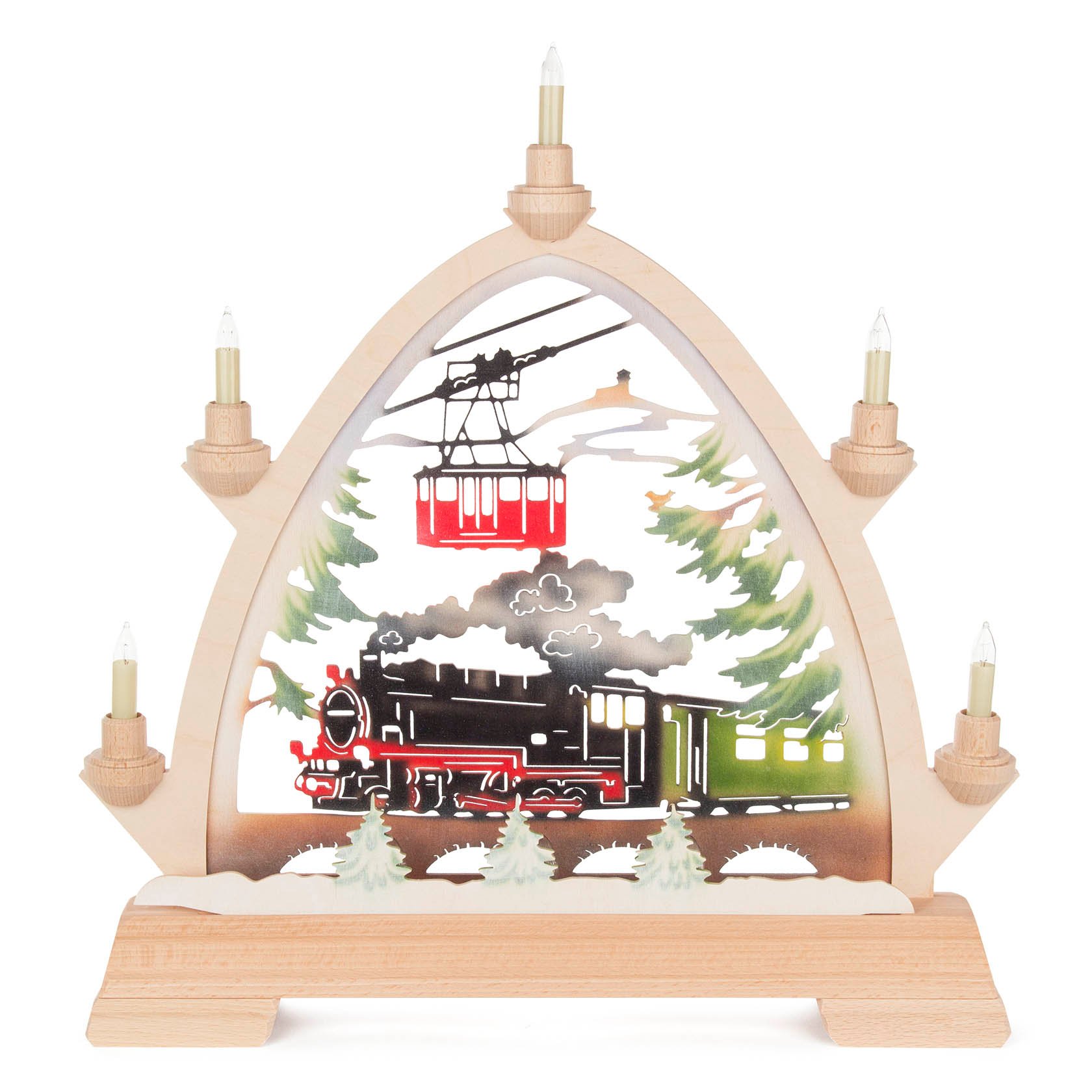 Gotischer Bogen Eisenbahn farbig "Fichtelbergbahn" mit Kleinschaftkerzen im Dregeno Online Shop günstig kaufen