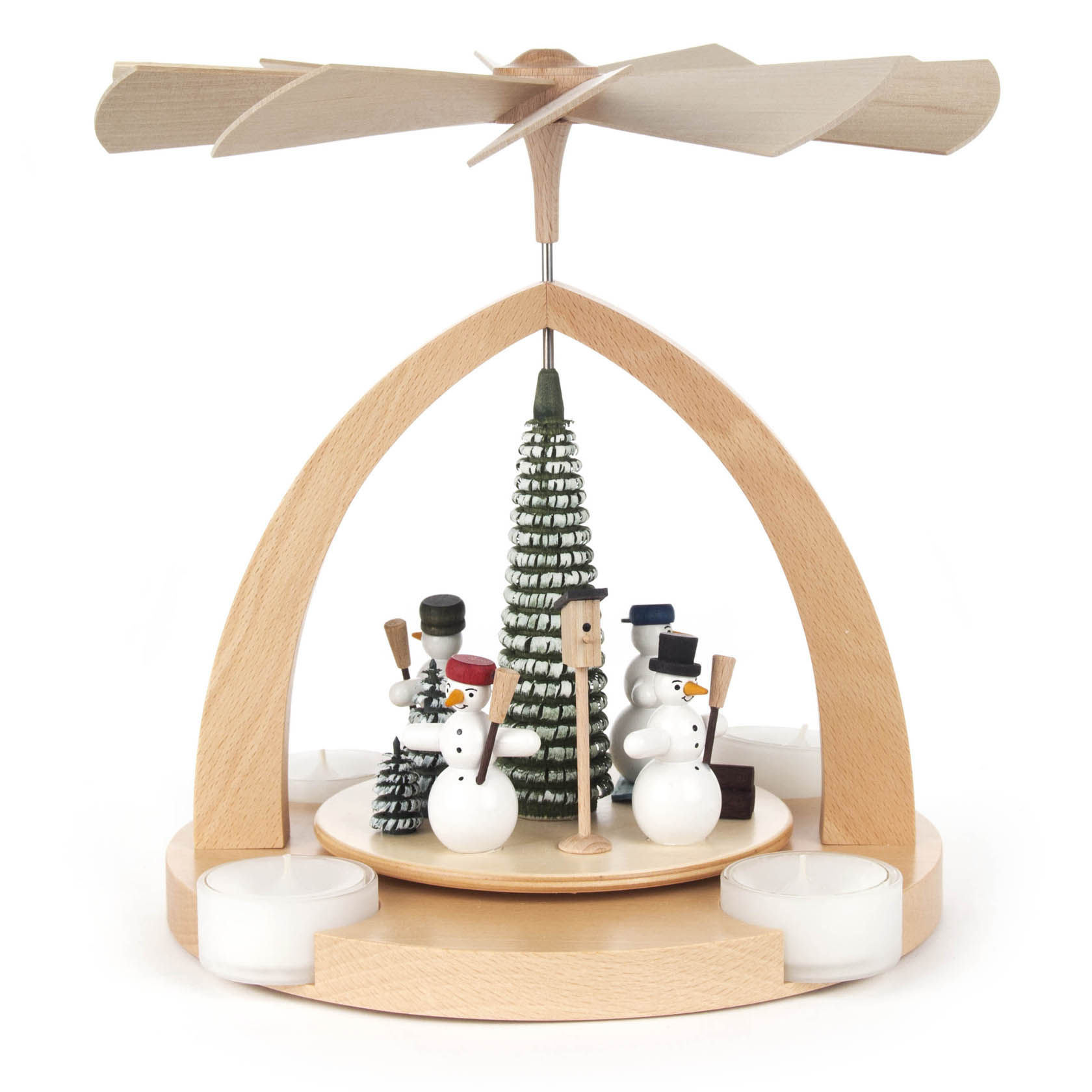 Pyramide mit Schneemännern, natur, für Teelichte