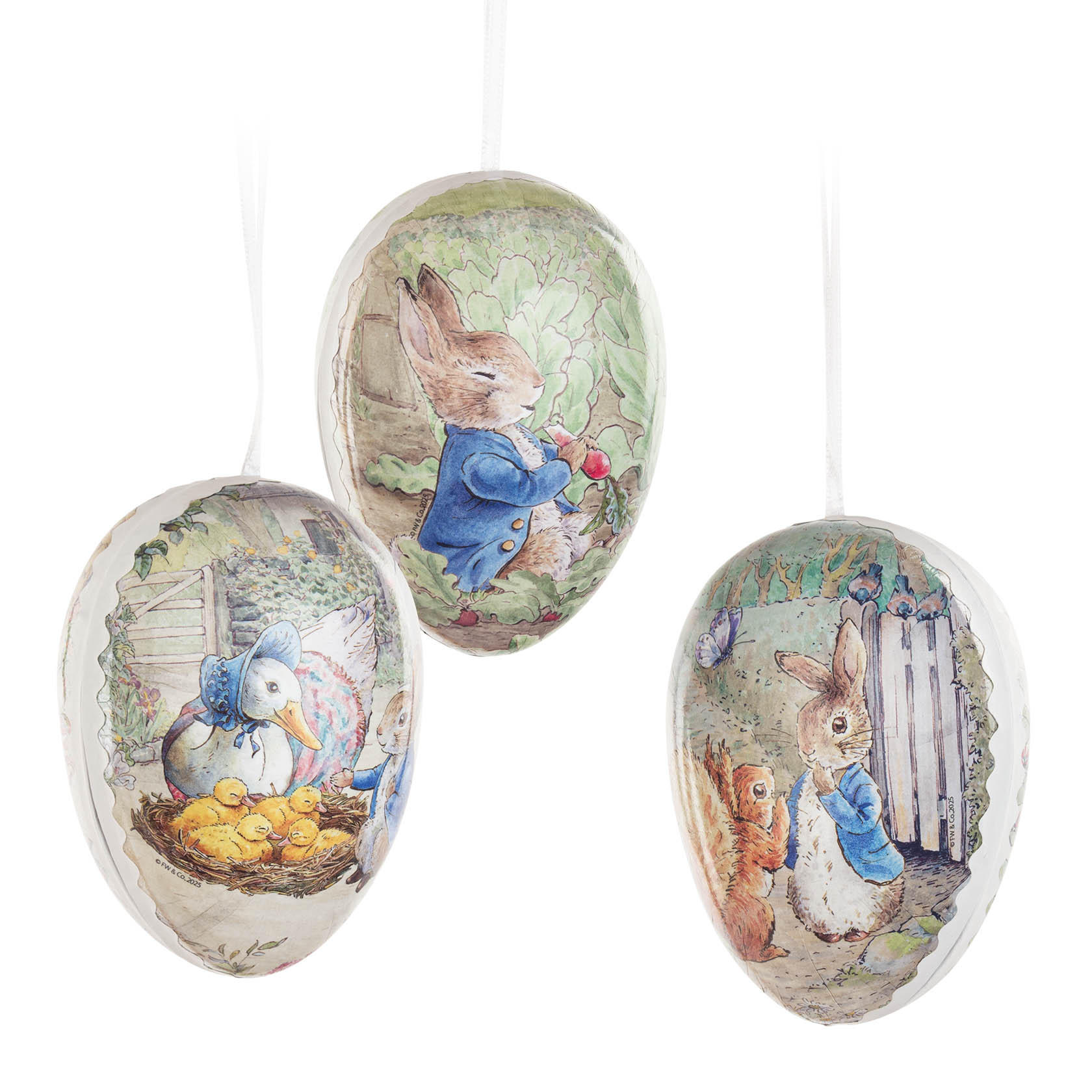 Ostereier "Beatrix Potter" zum Hängen und Befüllen 3 Motive sortiert H:8cm 12 Stück im Dregeno Online Shop günstig kaufen