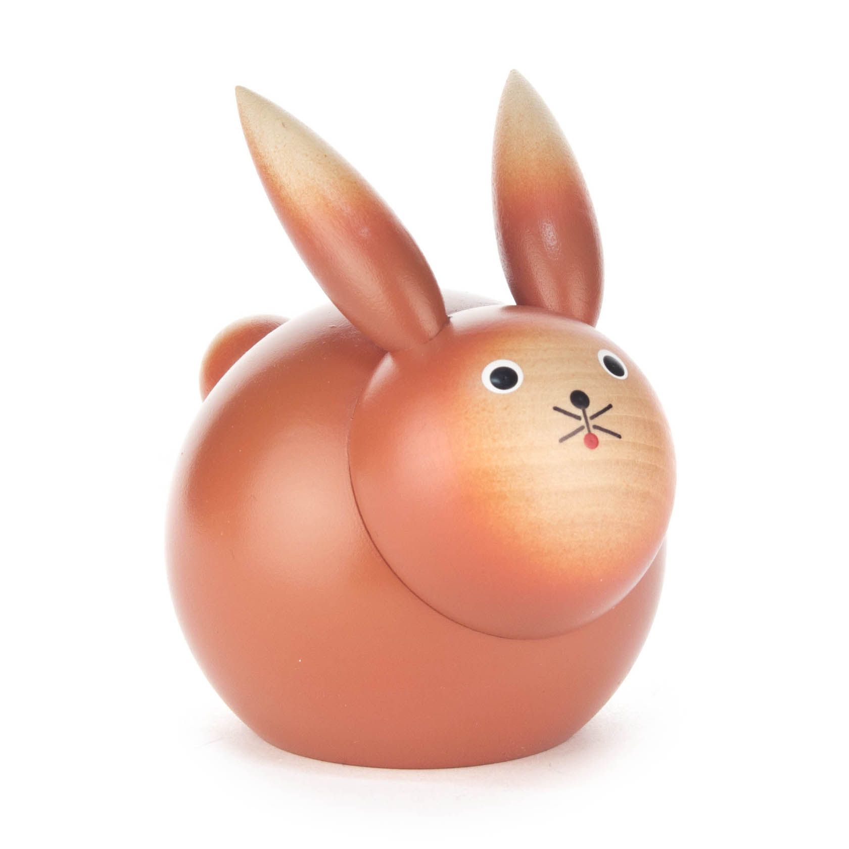 A medium-sized, medium-brown wooden rabbit figurine with large ears and a small round body. im Dregeno Online Shop günstig kaufen