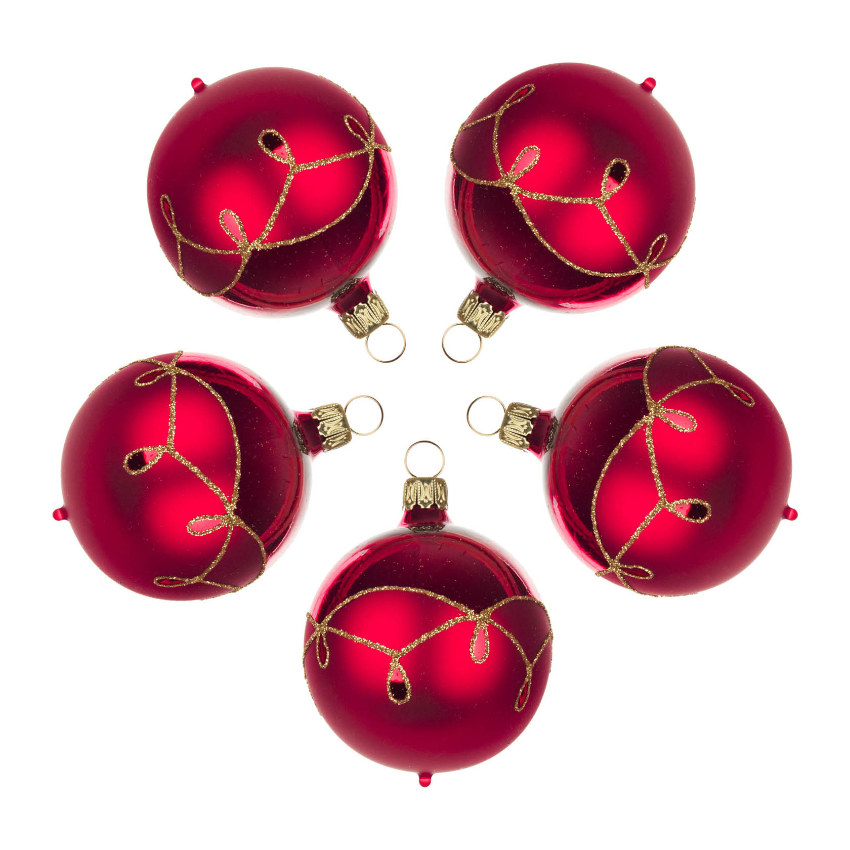 Thüringer Christbaumschmuck Kugel 6cm rot-matt Tropfenmuster (5)