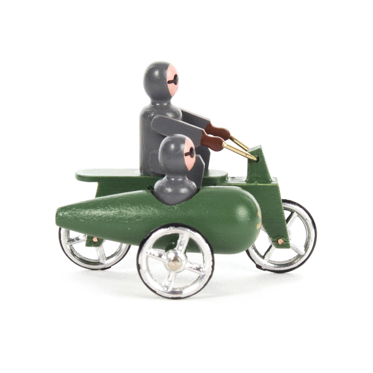 Miniatur Motorrad grün mit Seitenwagen