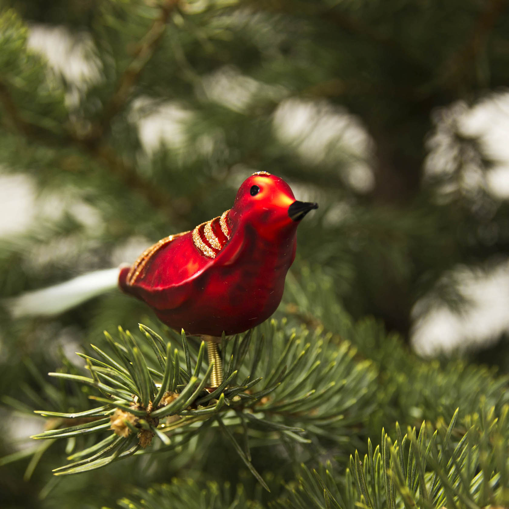 Thüringer Christbaumschmuck Vogel rot-matt mit Glimmer (4)