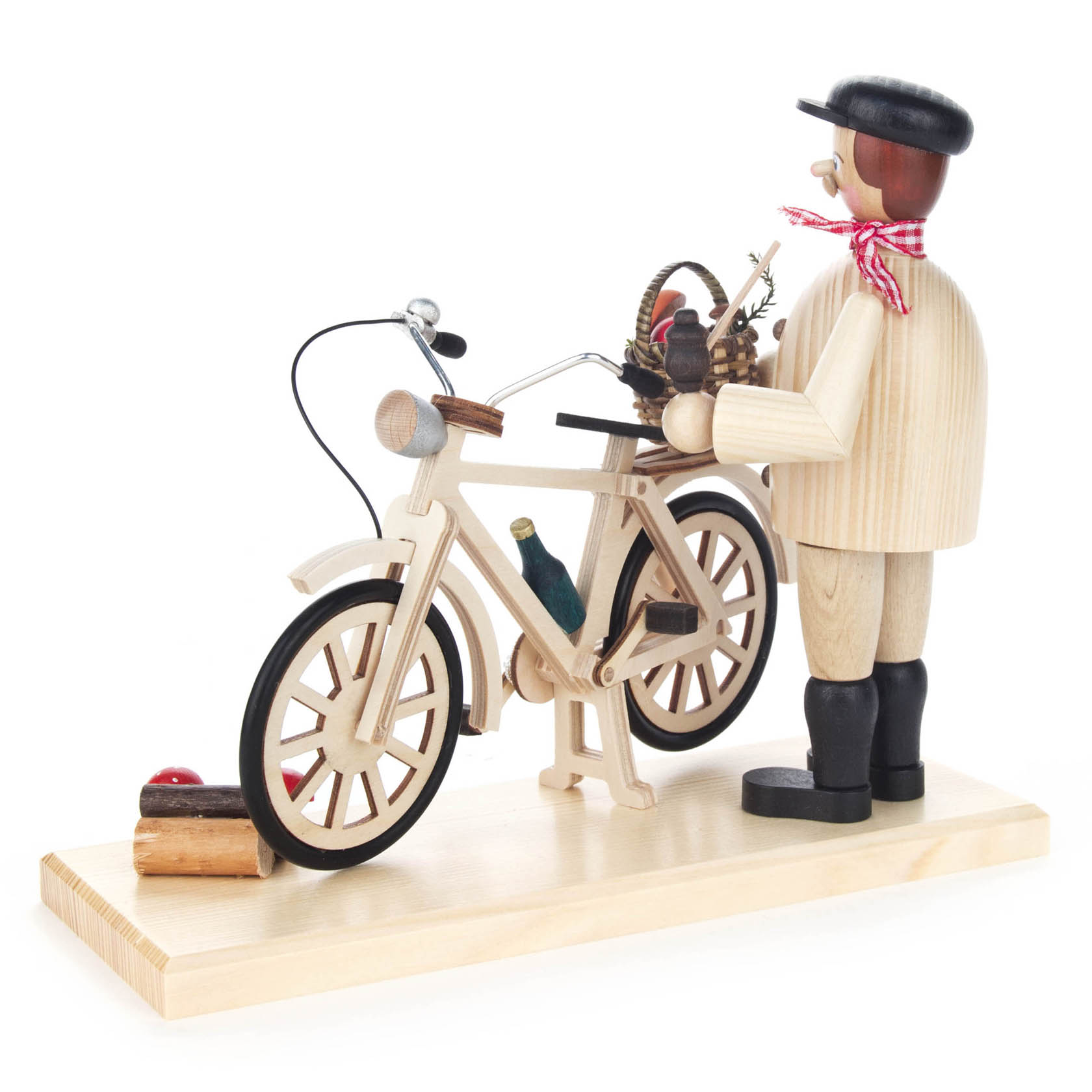 Räuchermann Pilzsammler mit Fahrrad