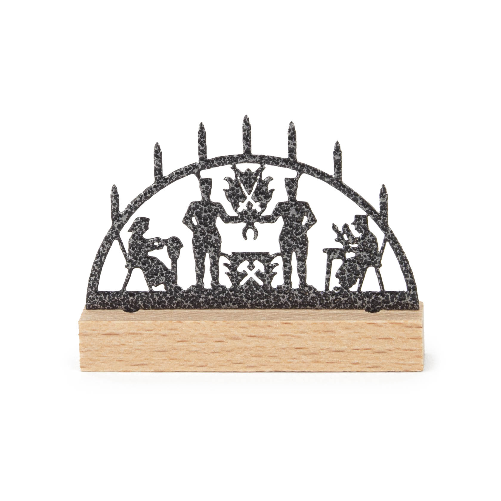 Schwibbogen Bergmann klein Metall auf Holzsockel im Dregeno Online Shop günstig kaufen