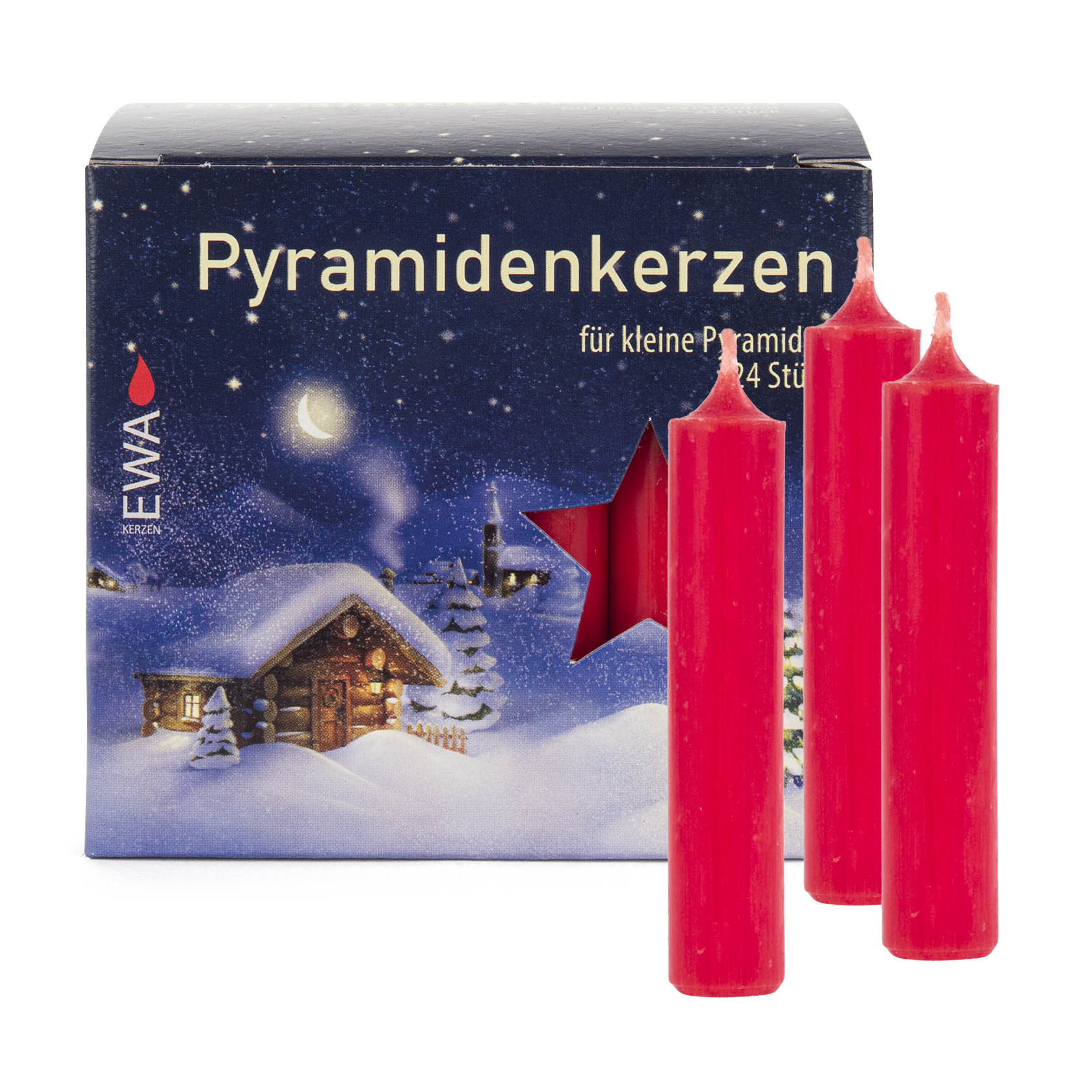Eine einzelne rote Pyramidenkerze mit einem Durchmesser von 14 mm, unangezündet und freistehend. im Dregeno Online Shop günstig kaufen