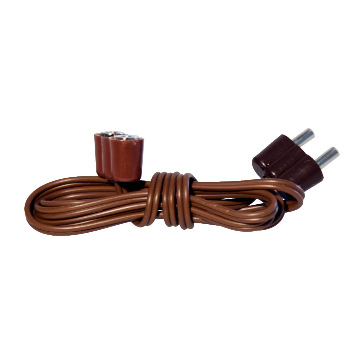 A 80cm long brown electrical extension cord with a European plug and socket, coiled neatly.