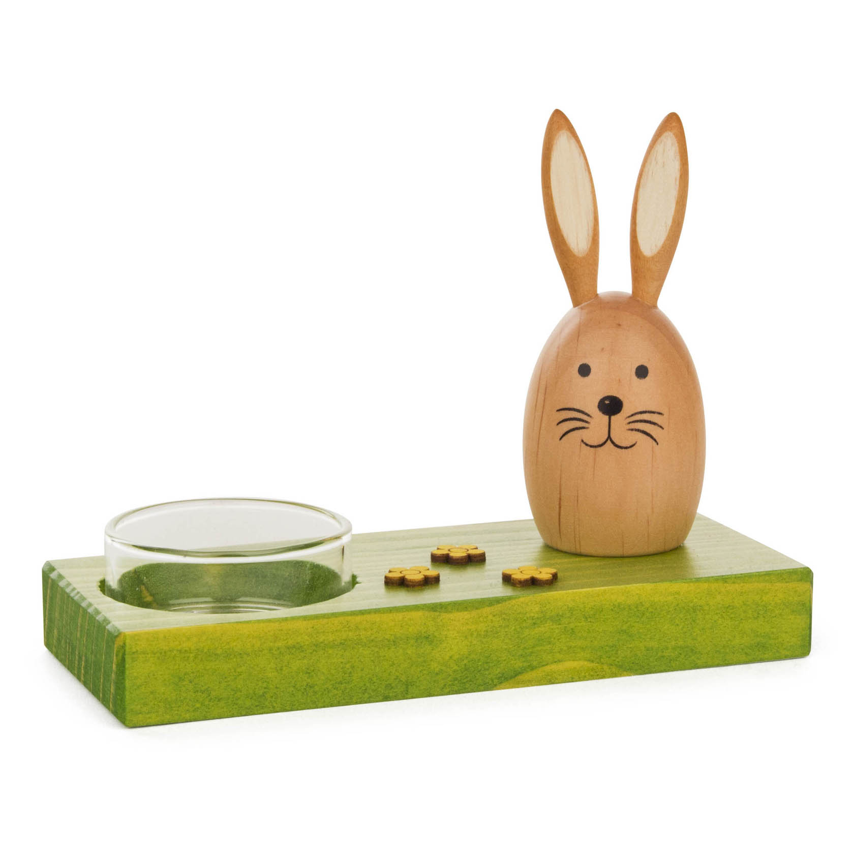 Teelichthalter mit Hase, farbig / natur