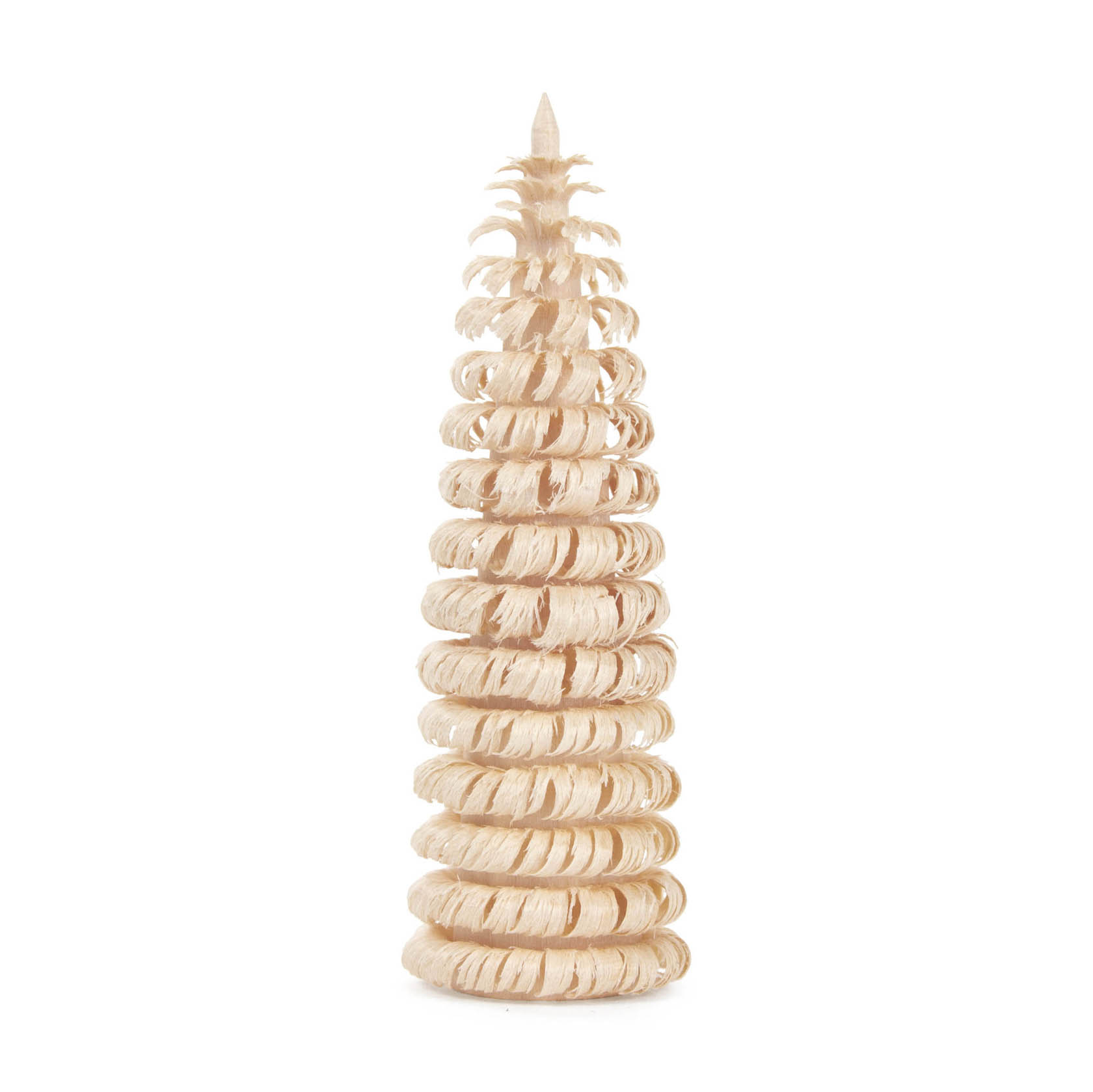 A handcrafted wooden spiral tree sculpture in natural color, 8cm tall, with circular layers stacked upon each other. im Dregeno Online Shop günstig kaufen