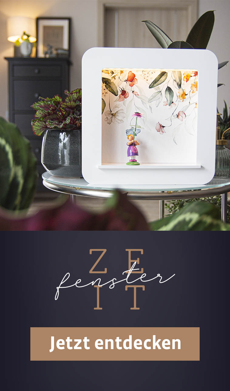 Deko-Rahmen "Zeitfenster" mit Blumenmädchen