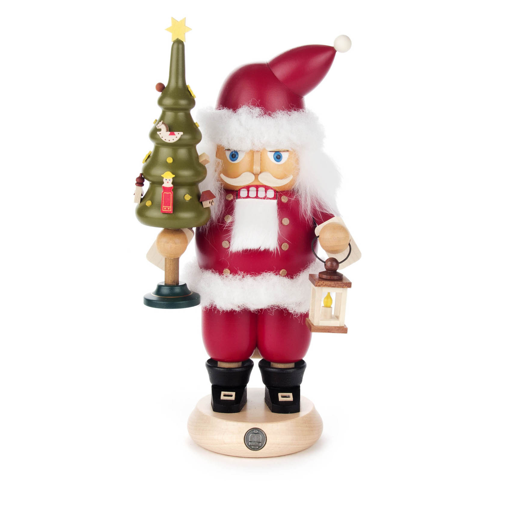 Nussknacker Weihnachtsmann rot, 24cm, mit Laterne und Weihnachtsbaum