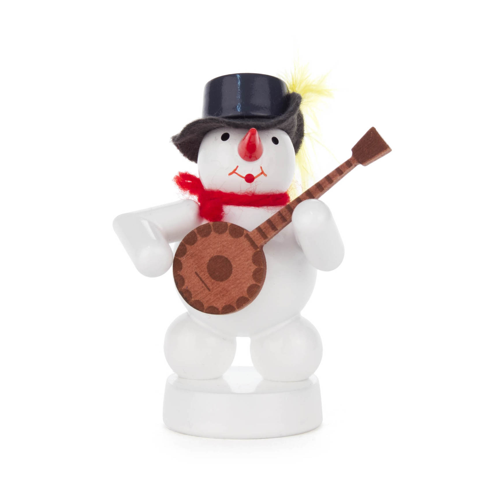 Ein Schneemann mit rotem Schal und schwarzem Hut hält ein Banjo in den Händen. Der Schneemann hat eine orange Karottennase. im Dregeno Online Shop günstig kaufen