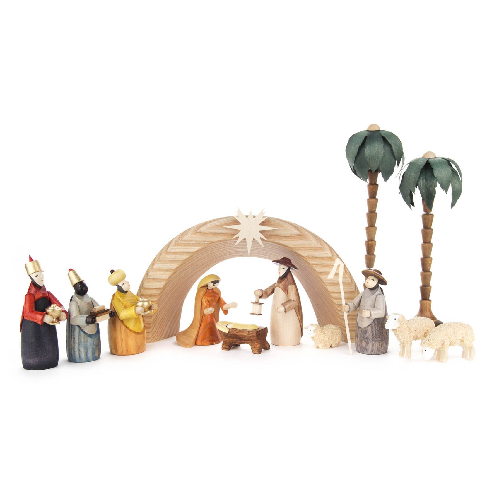Krippefiguren mit Bogen und Palmen, farbig (13) im Dregeno Online Shop günstig kaufen
