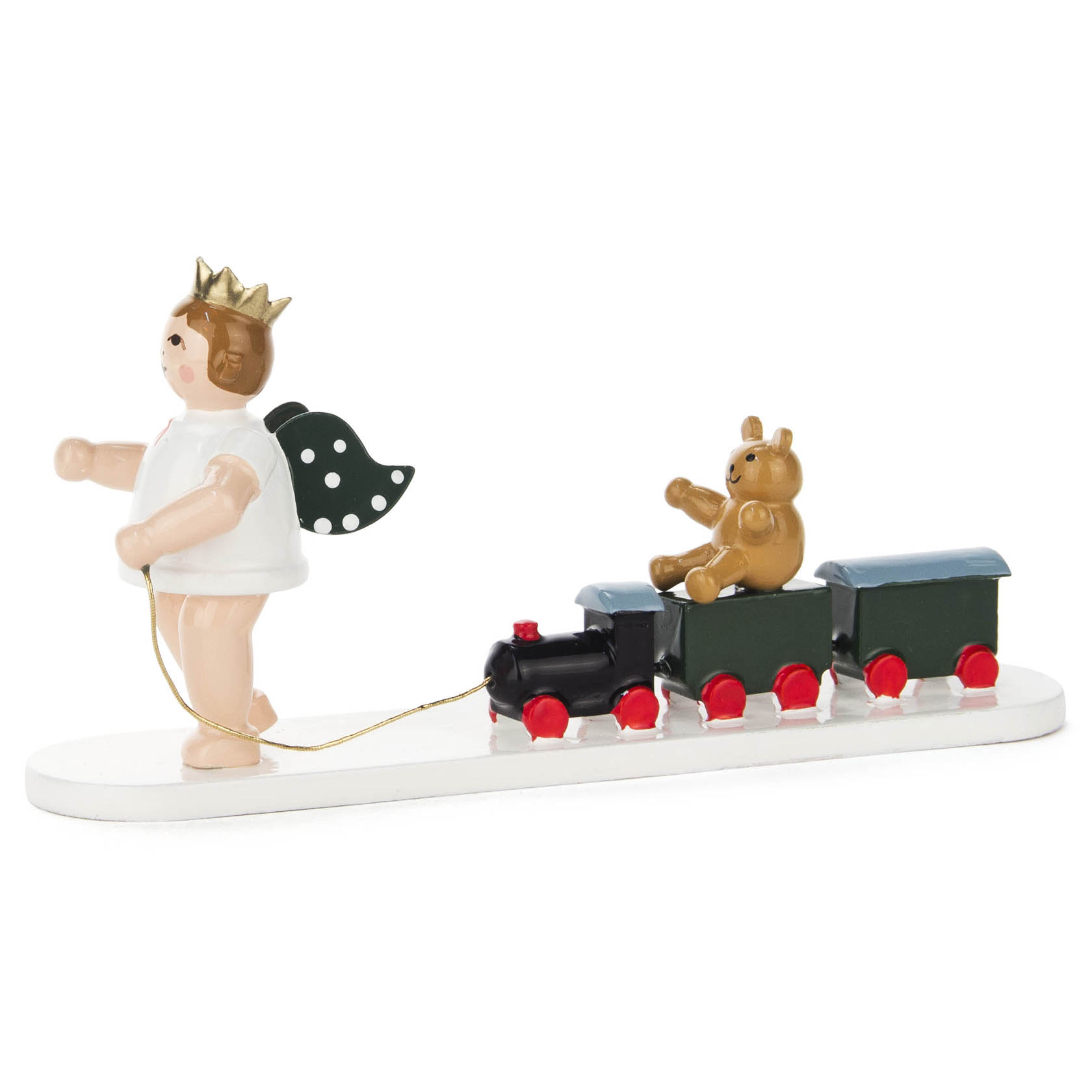 Engel mit Eisenbahn, Teddybär und Krone