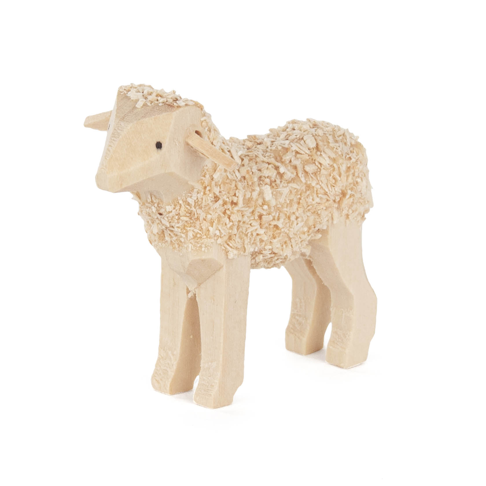 Holzfigur eines stehenden Schafs mit geschorenem Fell, detailgetreu gestaltet. im Dregeno Online Shop günstig kaufen