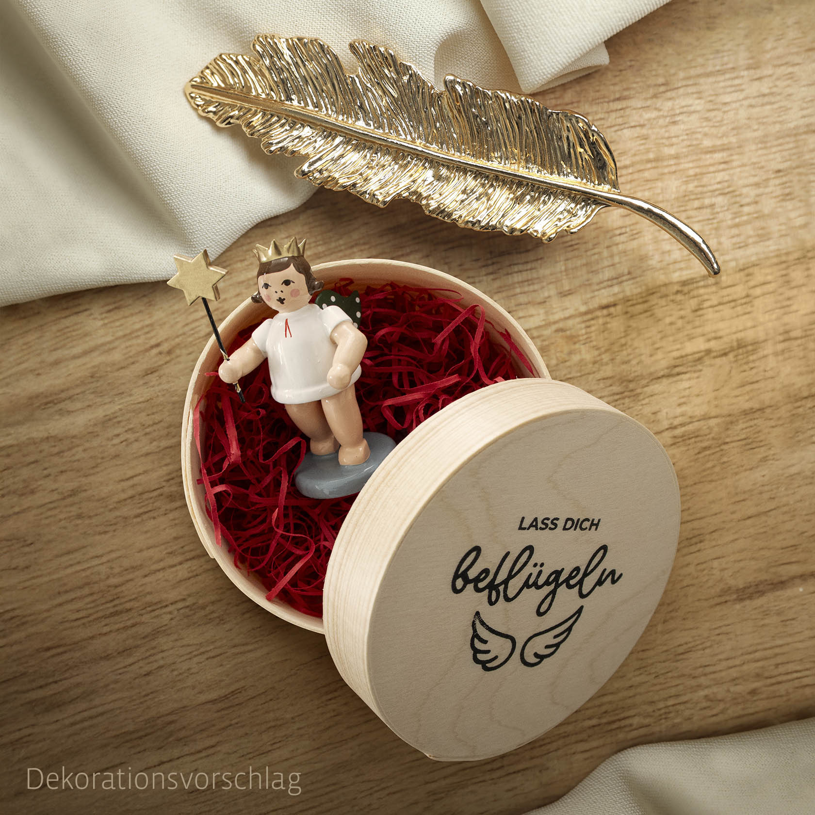 Engel mit Stern in Spandose mit Motiv "Lass dich beflügeln" im Dregeno Online Shop günstig kaufen