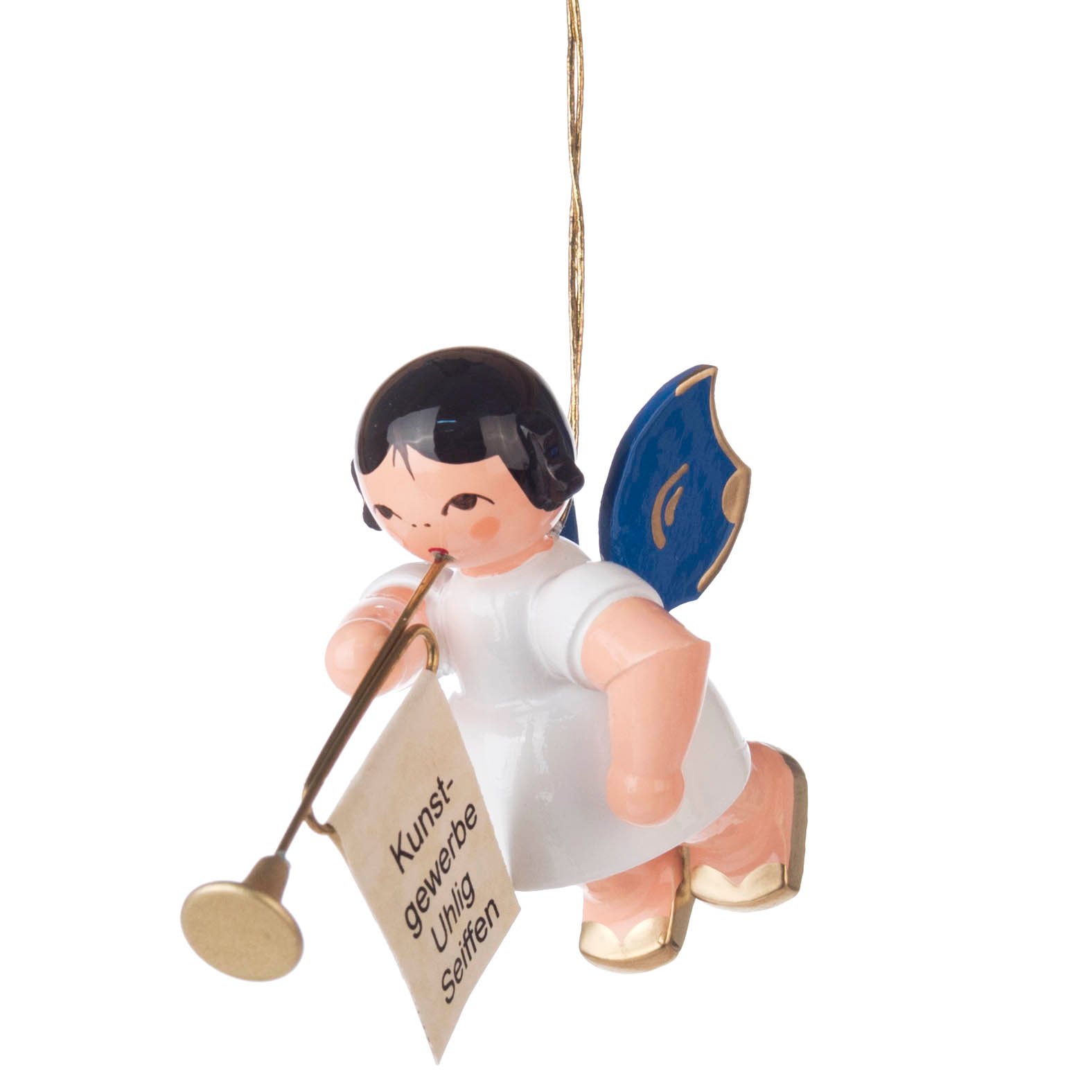 Behang Engel mit Fanfare, blaue Flügel