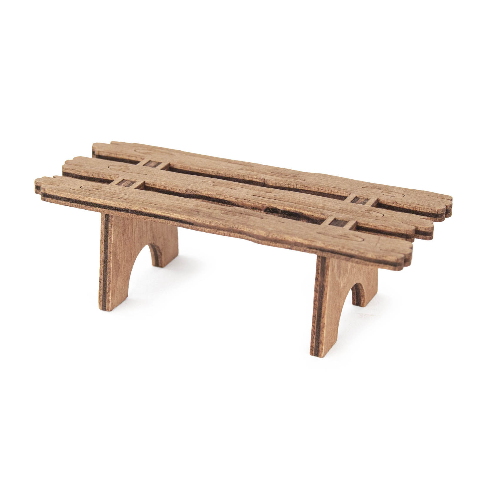 A small, simple wooden bench with a flat seat and minimalistic design, featuring a slatted seat and two sturdy legs. im Dregeno Online Shop günstig kaufen