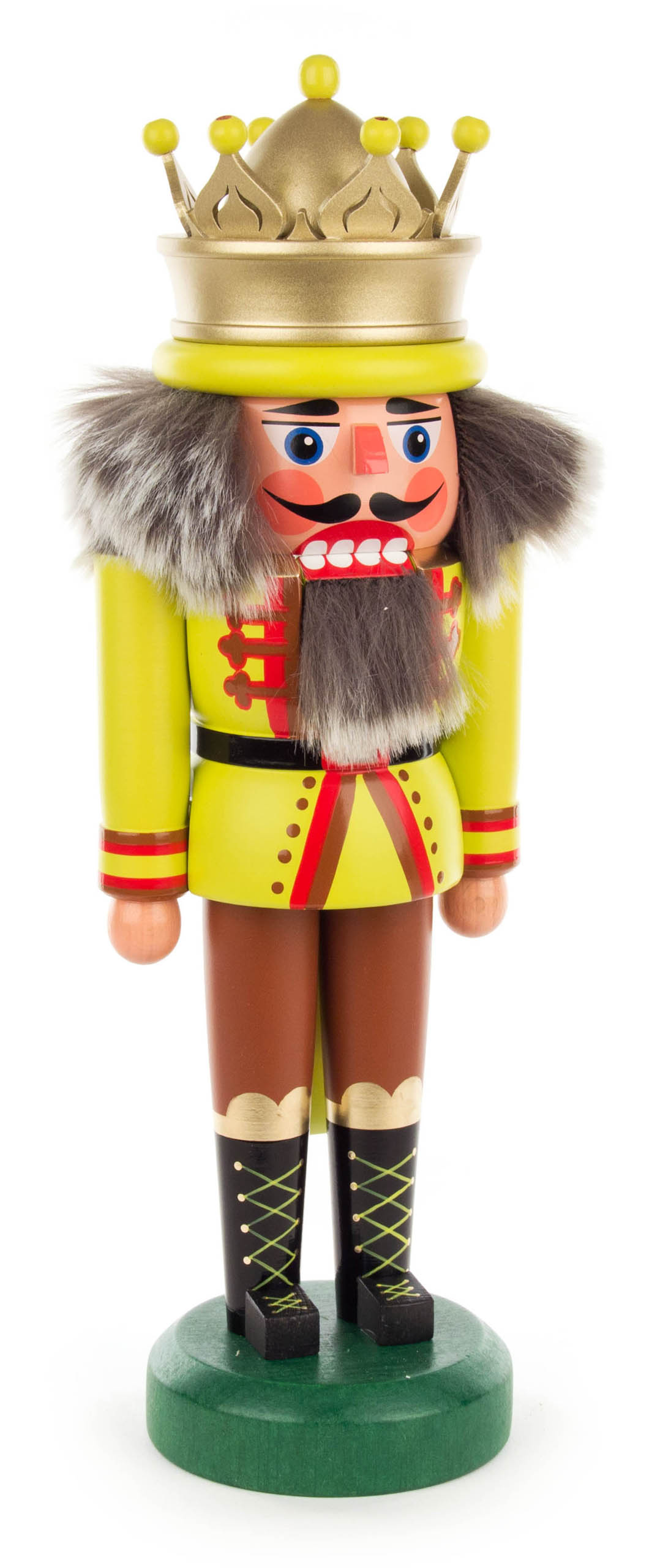 Nussknacker König mit Krone 30cm gelb-grün/matt