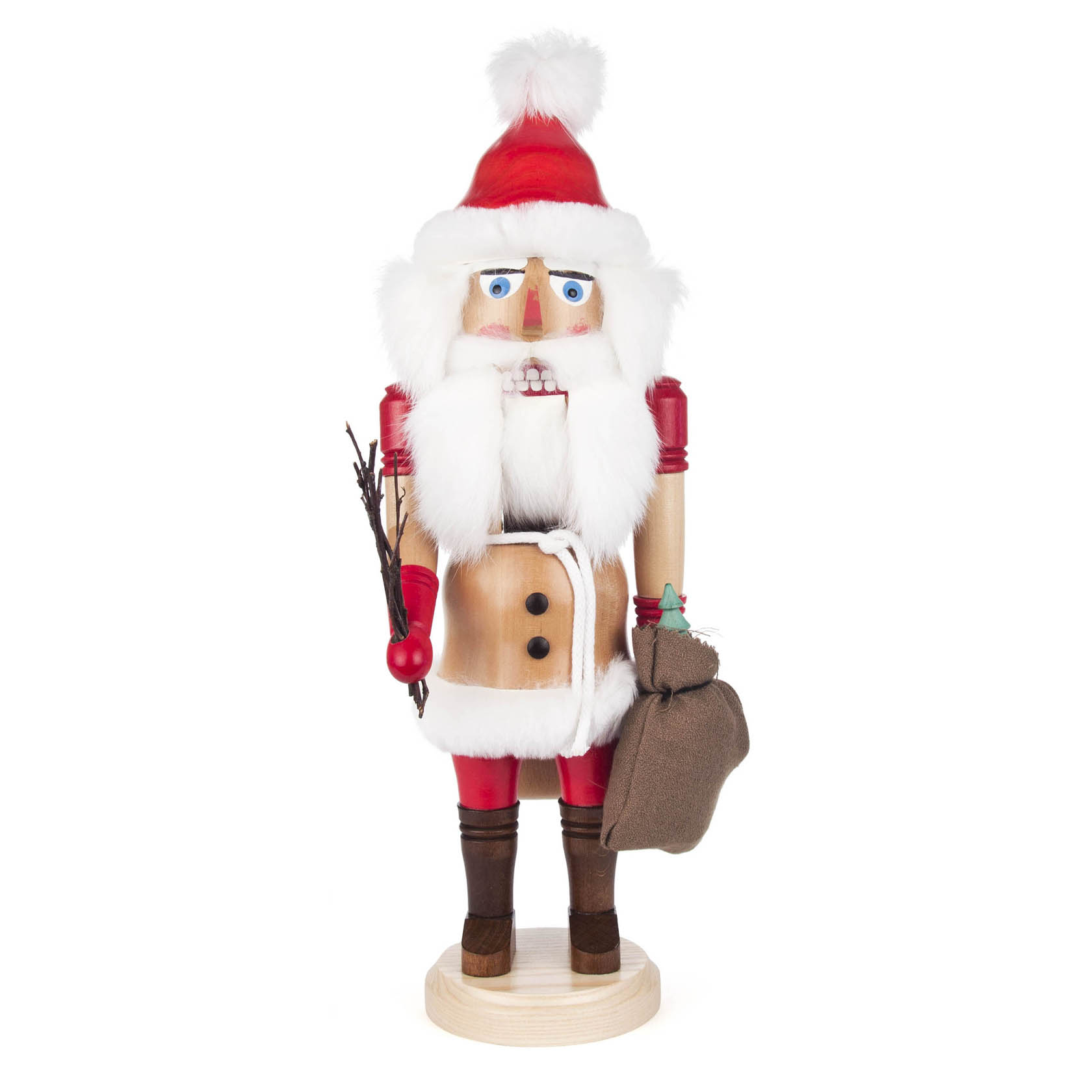 Nussknacker Weihnachtsmann rot, 40cm, mit Rute und Geschenkesack 