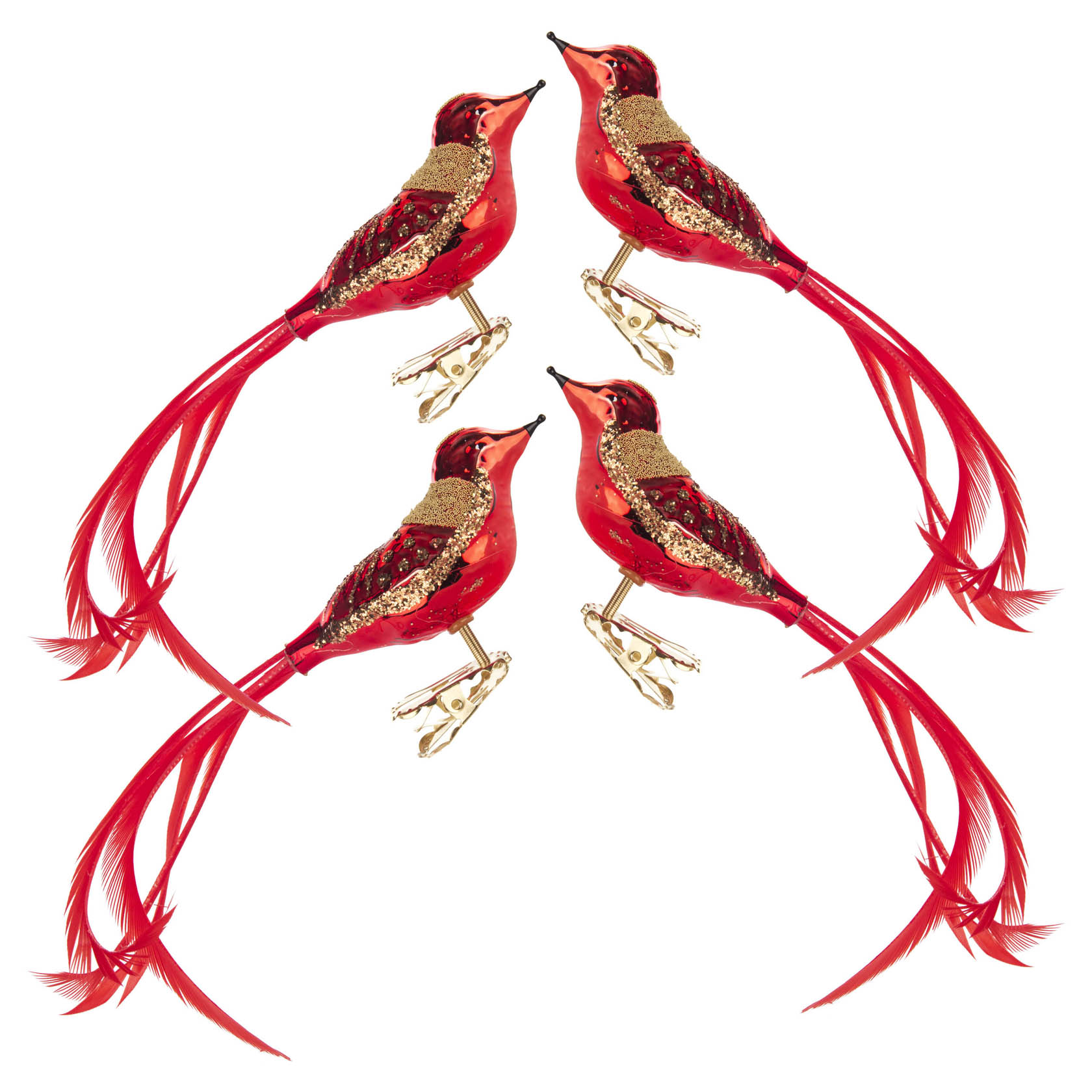 Thüringer Christbaumschmuck Vogel rot-gold glanz (4) im Dregeno Online Shop günstig kaufen