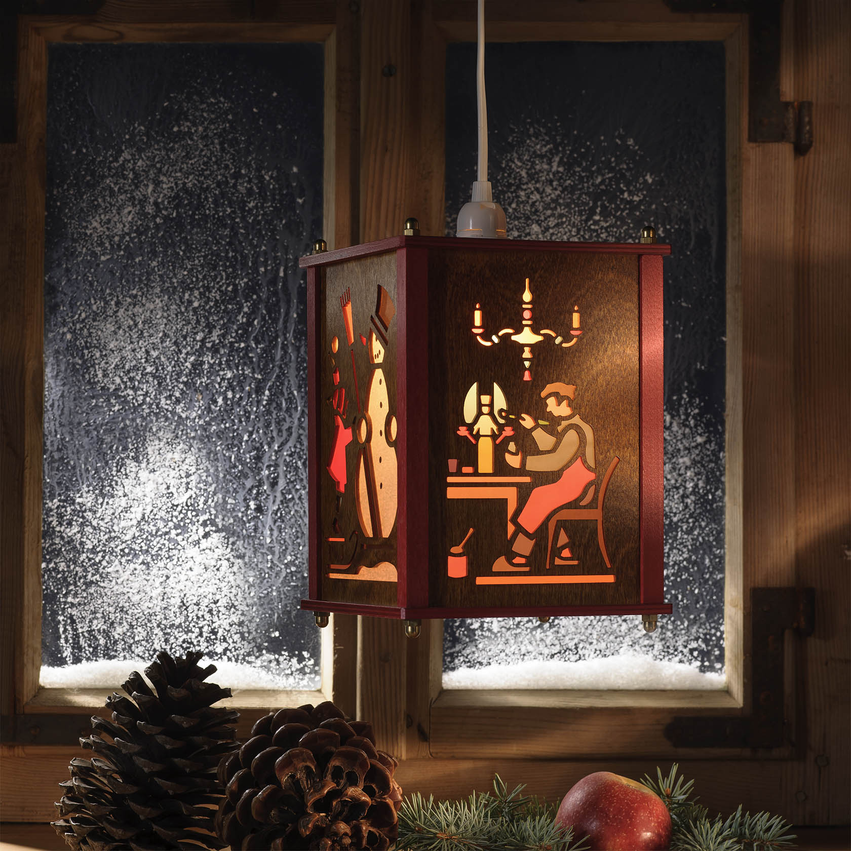 wooden lantern with santa, electric ligh