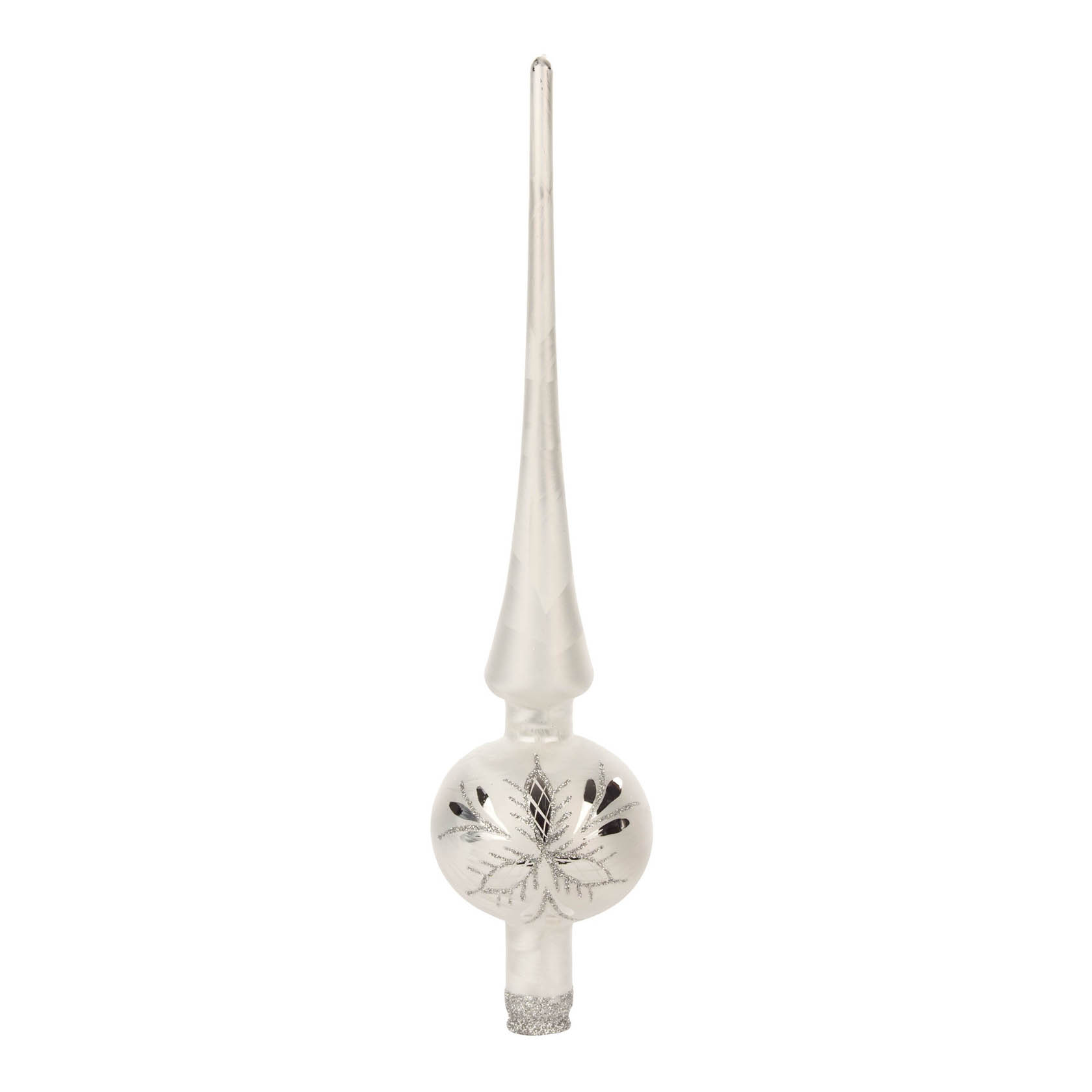 Thuringian Christmas tree topper, 27cm tall, in ice white with silver waffle patterns.