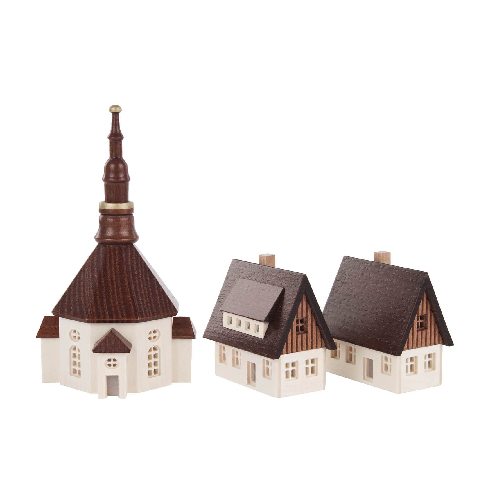 Seiffener Kirche und 2 Häuser mit ausgefrästen Fenstern, klein im Dregeno Online Shop günstig kaufen