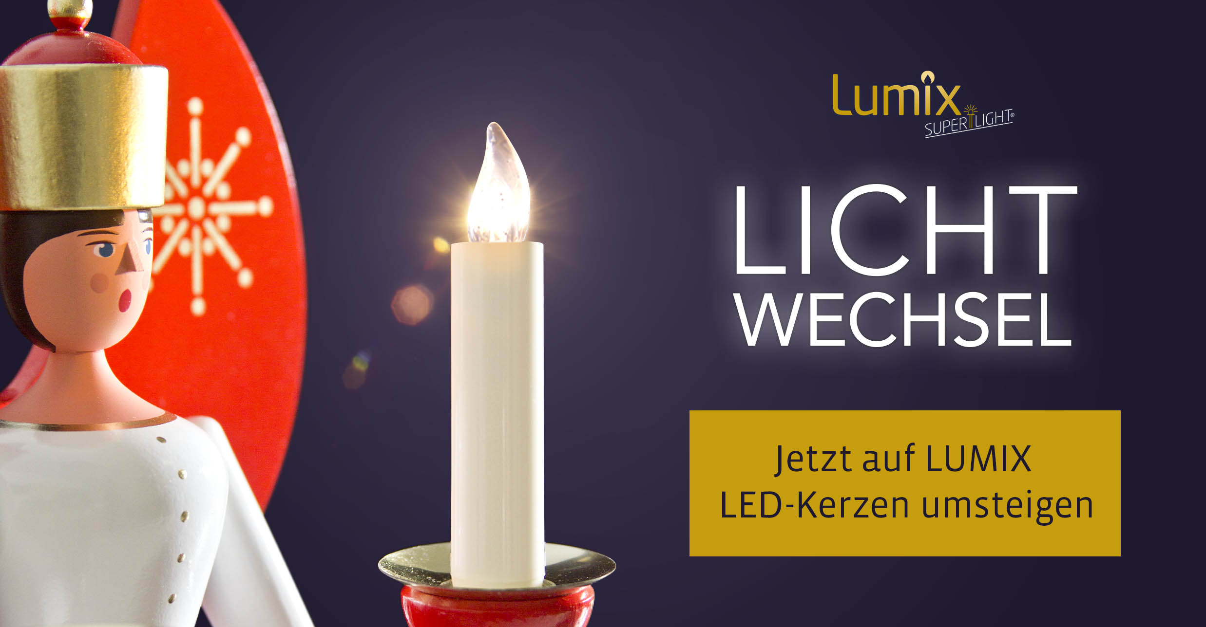Engel mit LUMIX LED-Kerzen für Erzgebirgsfiguren