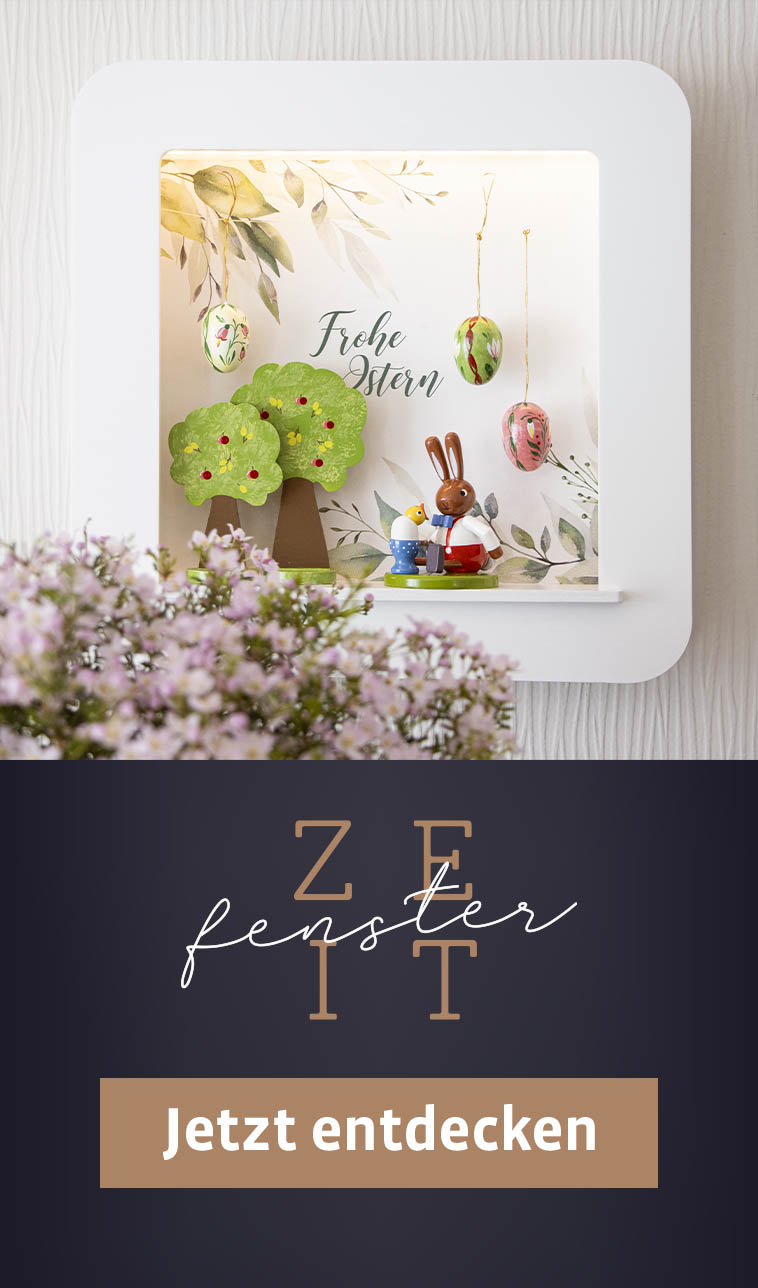 Deko-Rahmen "Zeitfenster" mit Osterhase, Eiern und Bäumchen