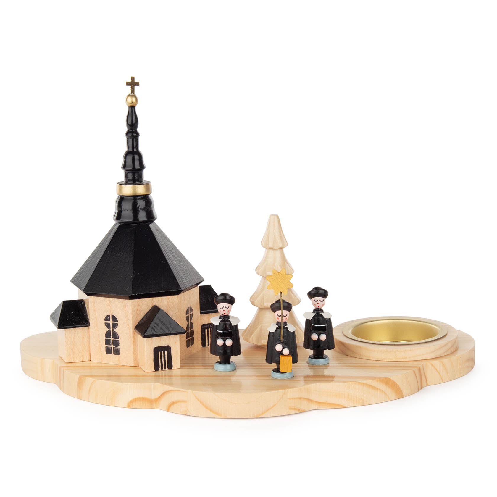 Teelichthalter mit Seiffener Kirche und Kurrende dunkel/natur im Dregeno Online Shop günstig kaufen