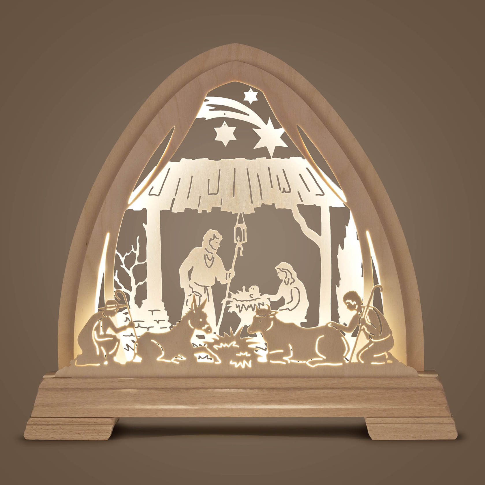 Gotischer Bogen mit Christi Geburt LED Beleuchtung