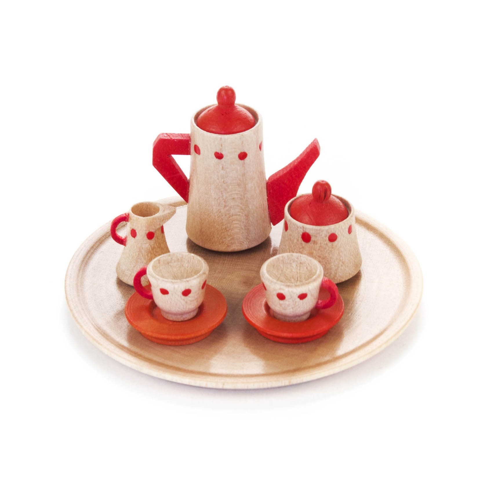 Mini-Kaffeeservice rund, rote Punkte (10)