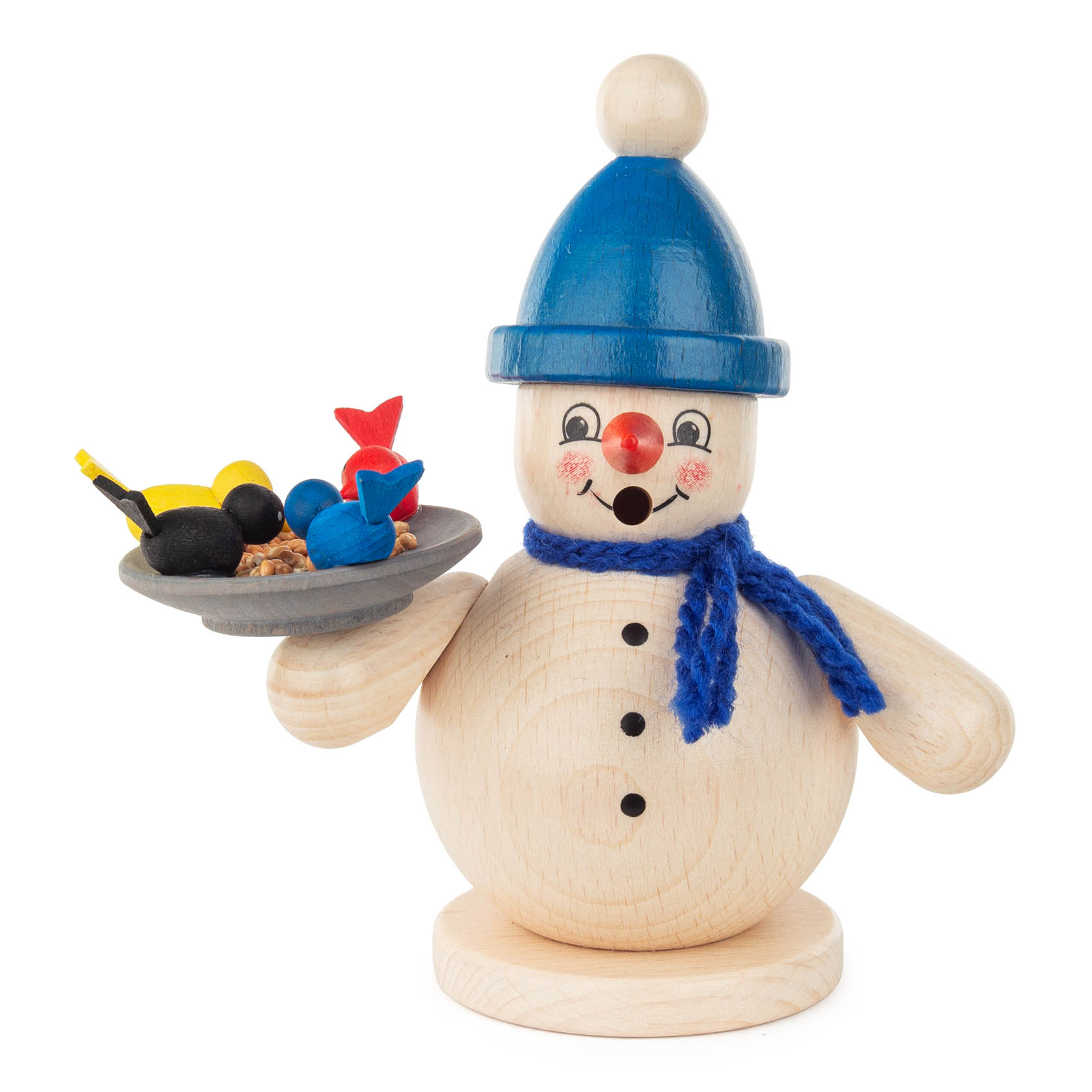Räuchermann Schneemann mit Vögeln blaue Pudelmütze im Dregeno Online Shop günstig kaufen