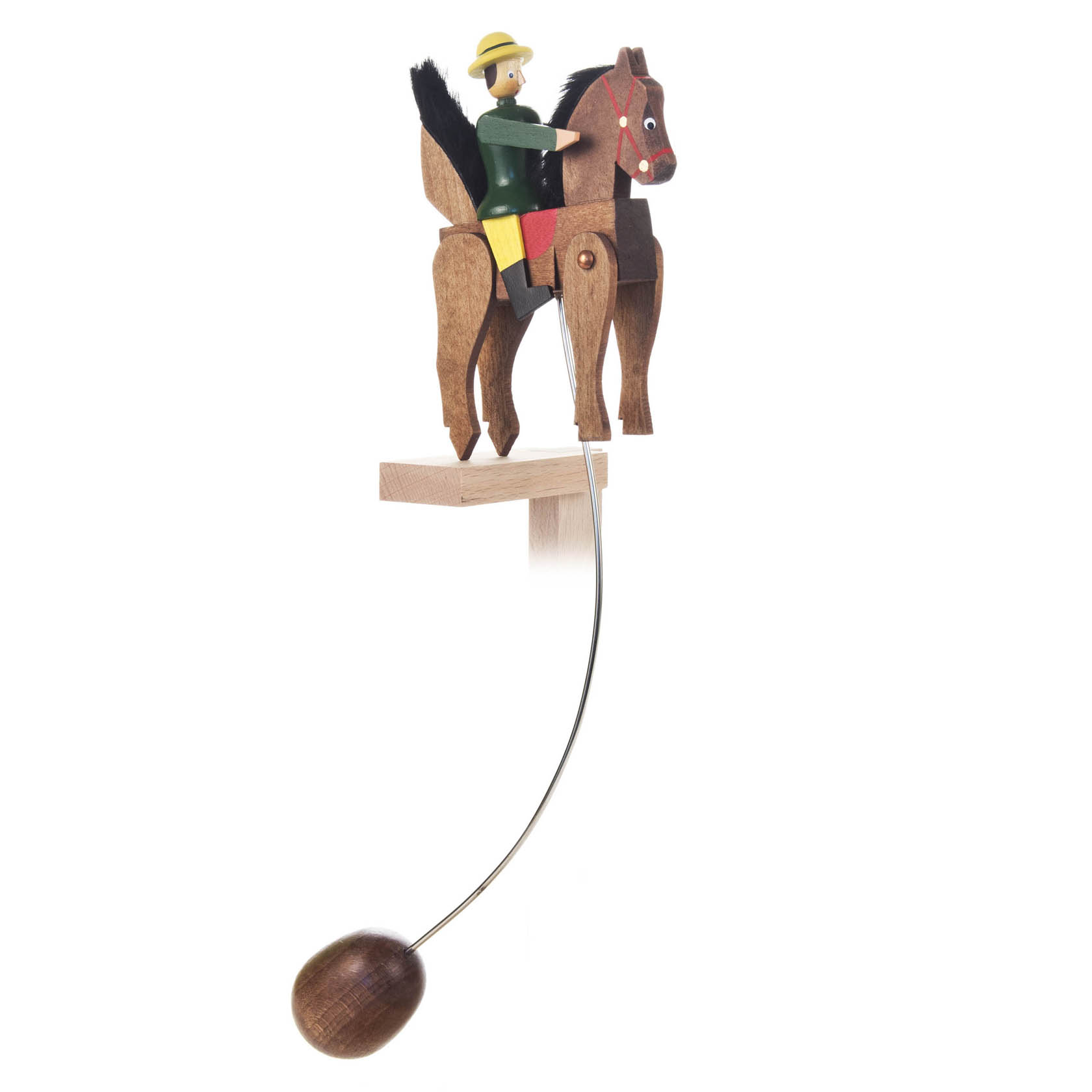 Schaukelfigur Reiter groß braunes Pferd, grüner Reiter