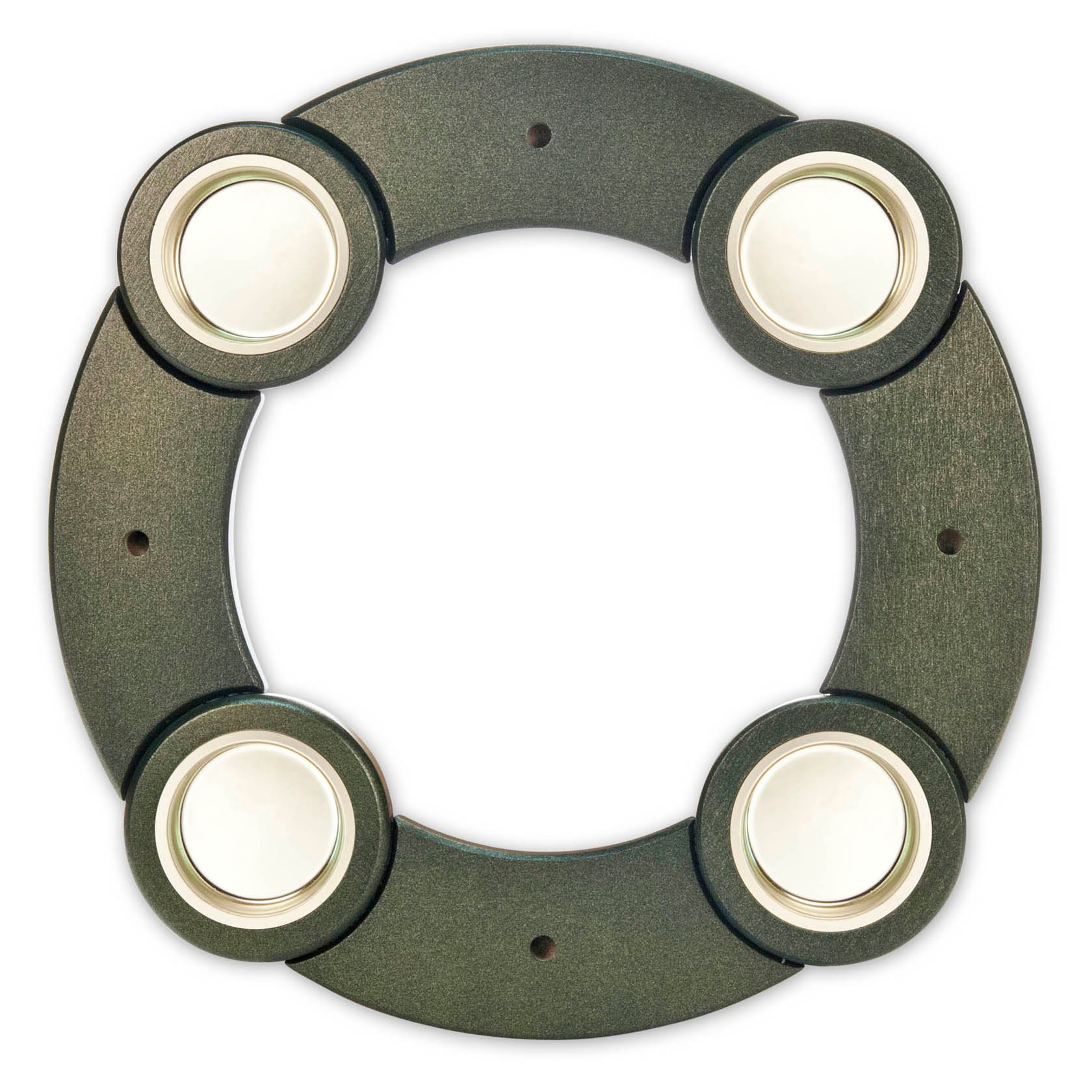 Runder Vario-Tischleuchter, 24 cm im Durchmesser, in grün und gold, mit vier integrierten Halterungen für Teelichte.