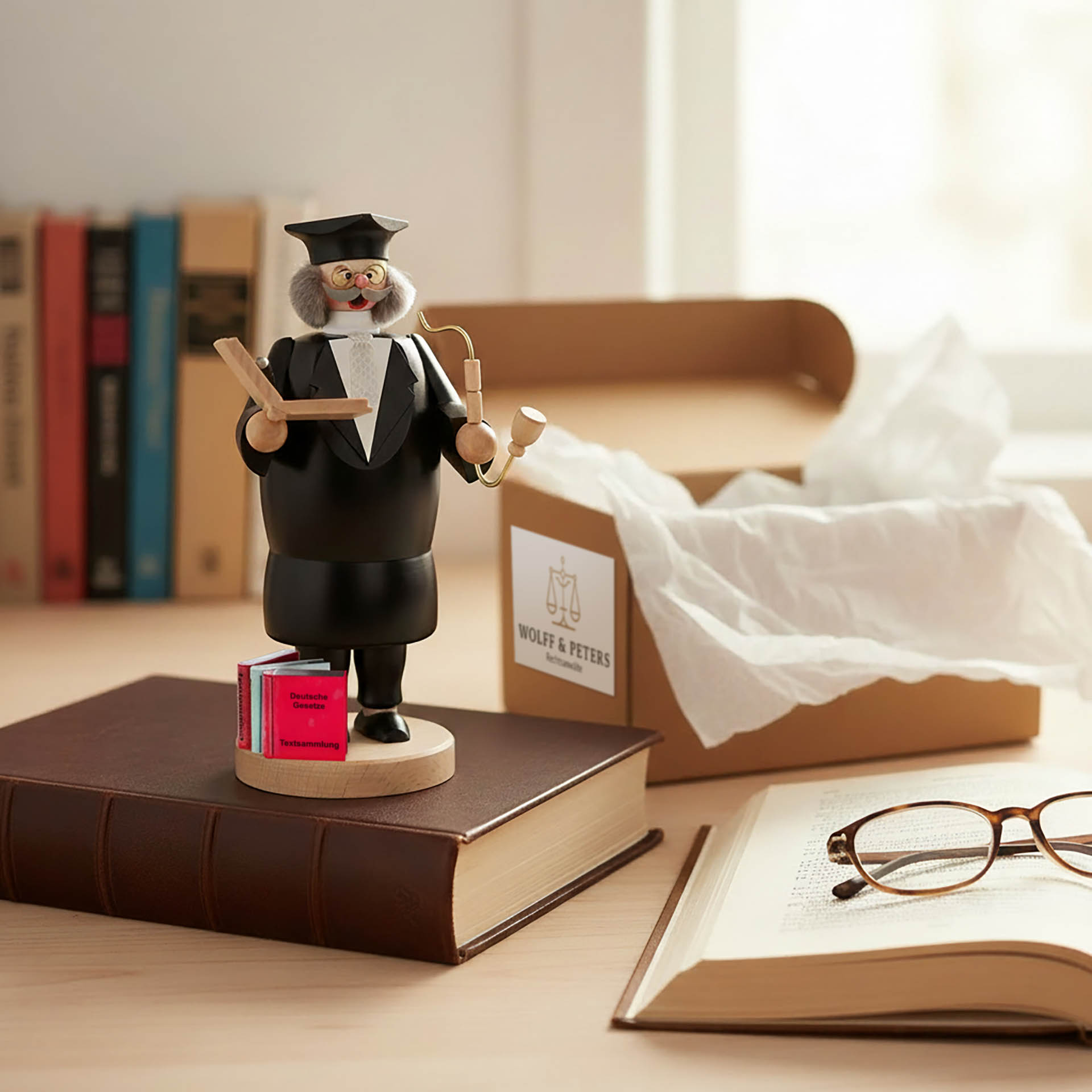 Ein erzgebirgisches Räuchermännchen Rechtsanwalt als Weihnachtsgeschenk für Geschäftspartner