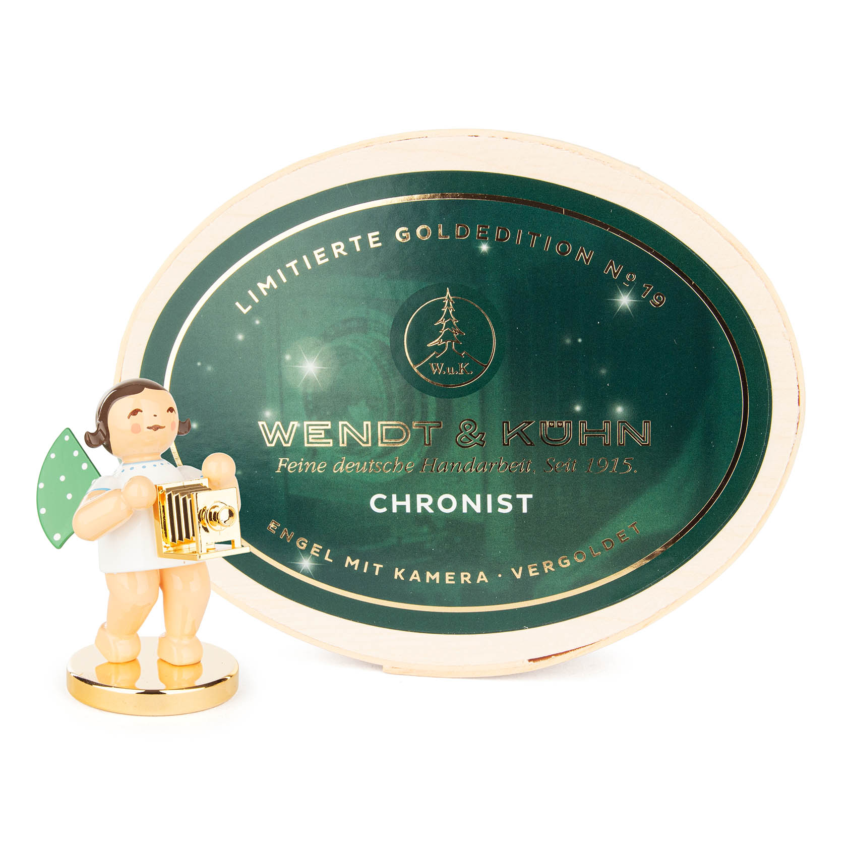 Engel Chronist, mit Kamera auf Metallsockel in Spanschachtel im Dregeno Online Shop günstig kaufen