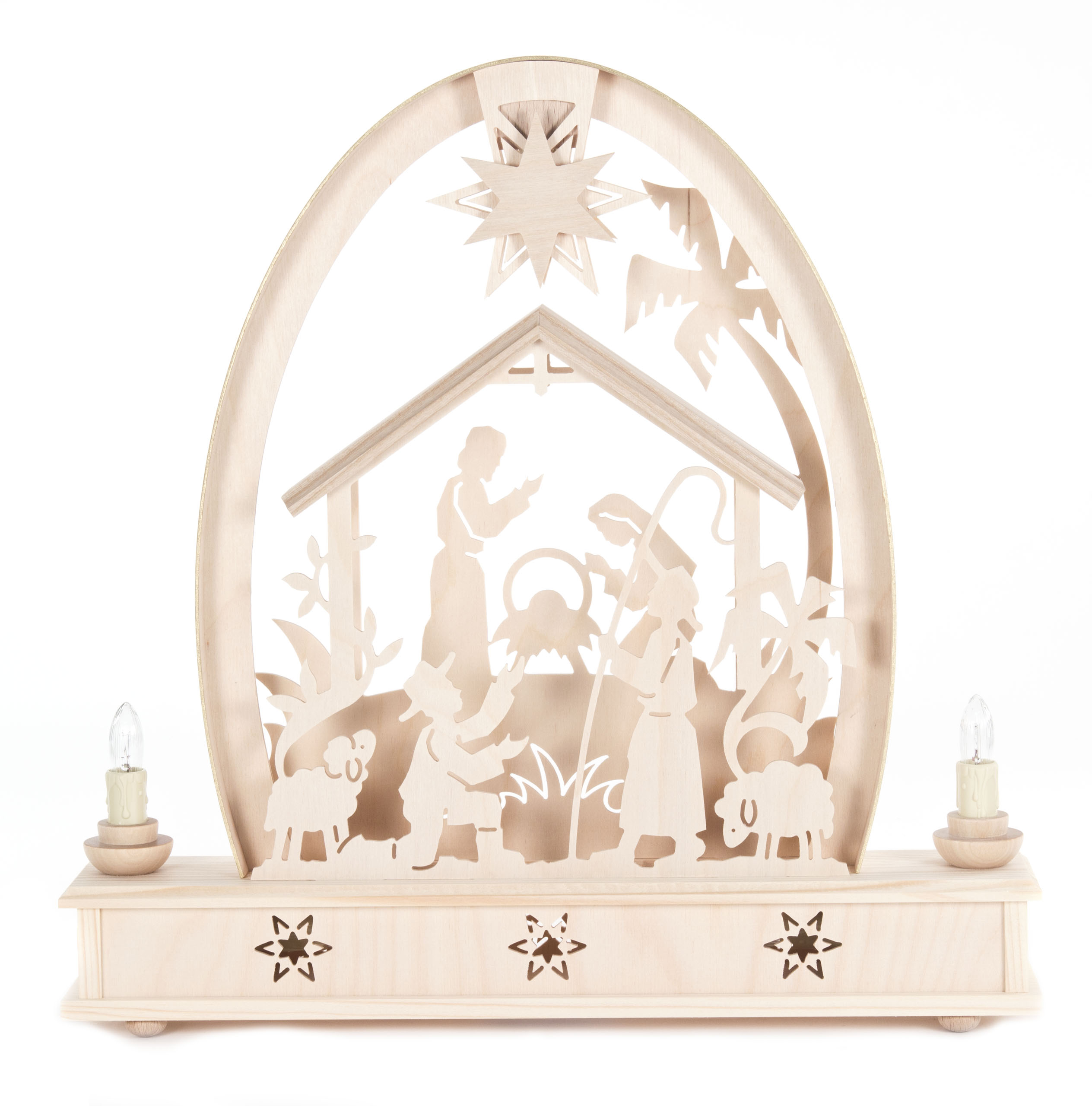 Erzgebirgsbogen mit Christi Geburt, elektrisch beleuchtet 