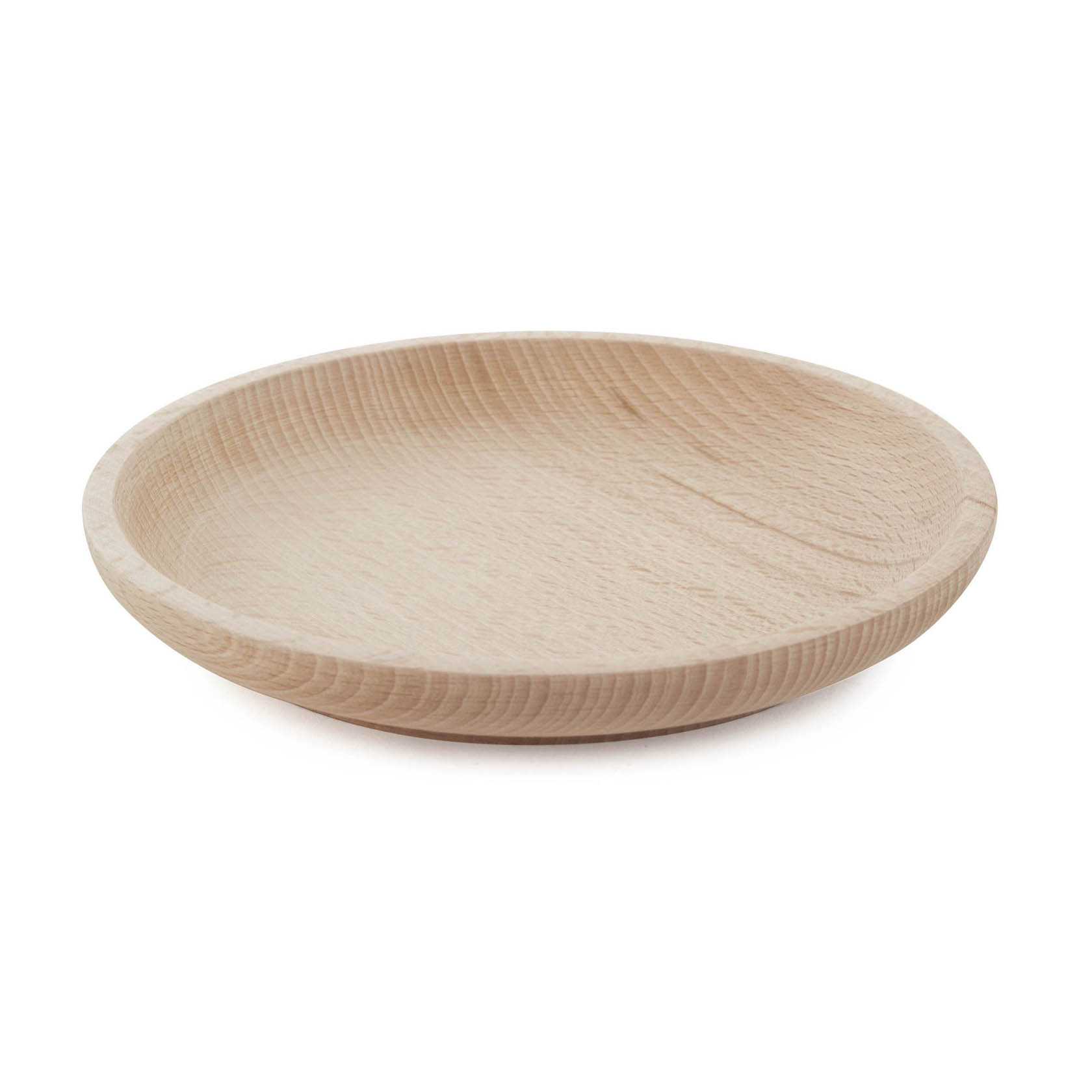 A 17.5cm wooden bowl with a smooth, natural finish, shallow design, placed on a white background.
