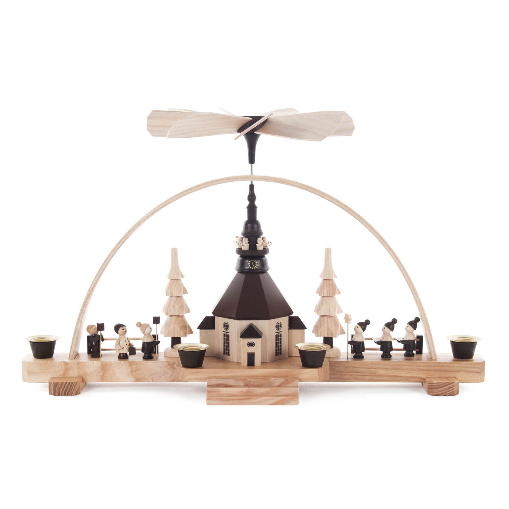 Pyramidenschwibbogen mit Seiffener Kirche, Laternenkindern und Kurrende, für Kerzen d=14mm im Dregeno Online Shop günstig kaufen