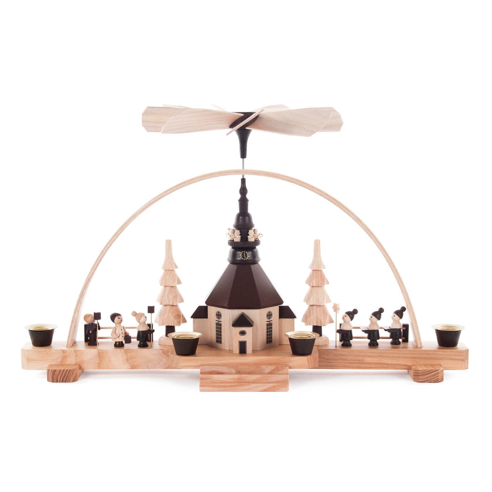 Pyramidenschwibbogen mit Seiffener Kirche, Laternenkindern und Kurrende, für Kerzen d=14mm im Dregeno Online Shop günstig kaufen